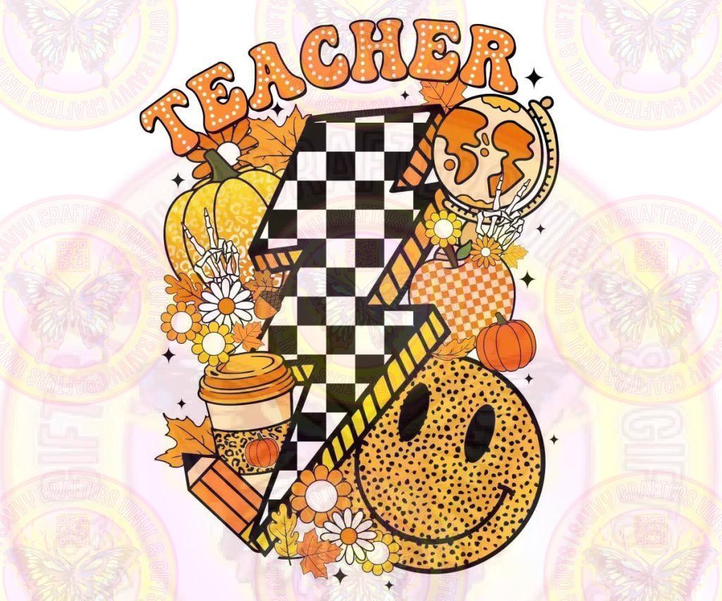 Teacher Lightening Bolt Pumpkin Smiles - Savvy Crafters Vinyl & Gifts