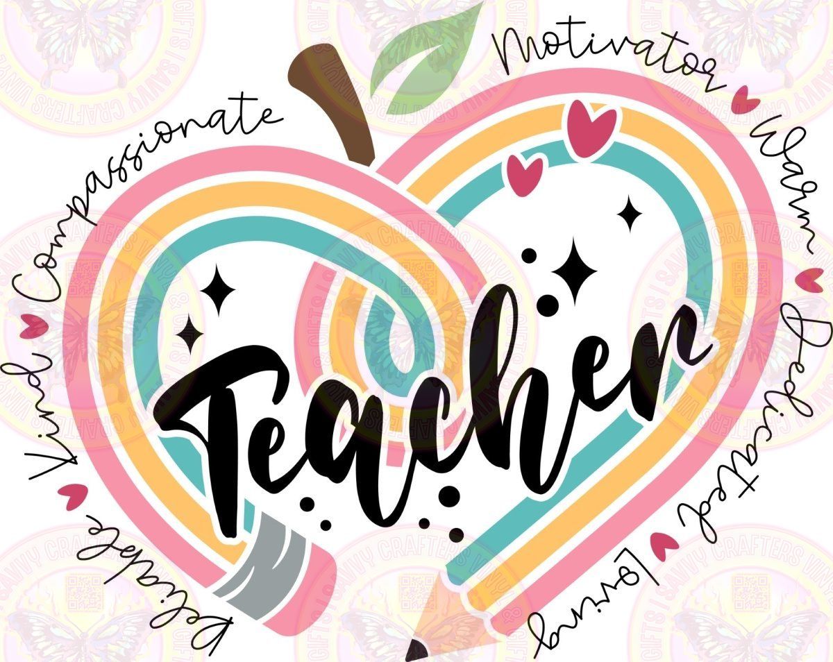 Teacher Rainbow Heart Pencil Retro Ready to Press - Savvy Crafters Vinyl & Gifts