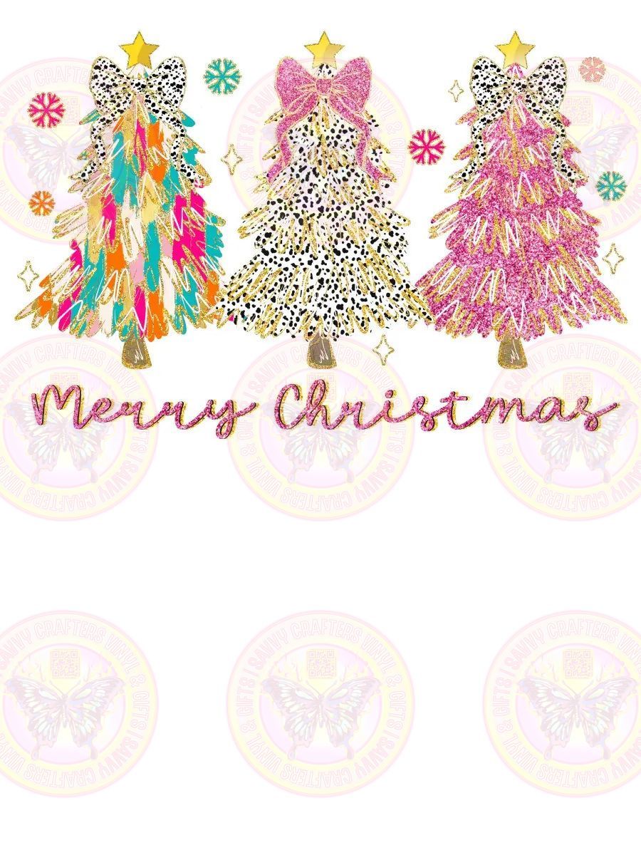Trendy Merry Christmas Trees Girly - Savvy Crafters Vinyl & Gifts
