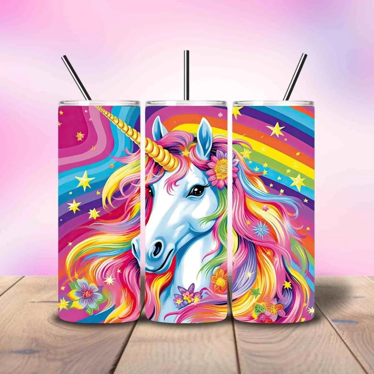 Unicorn Lisa Frank Inspired - Fully Completed Tumbler Skinny Straight 20/30oz - Savvy Crafters Vinyl & Gifts