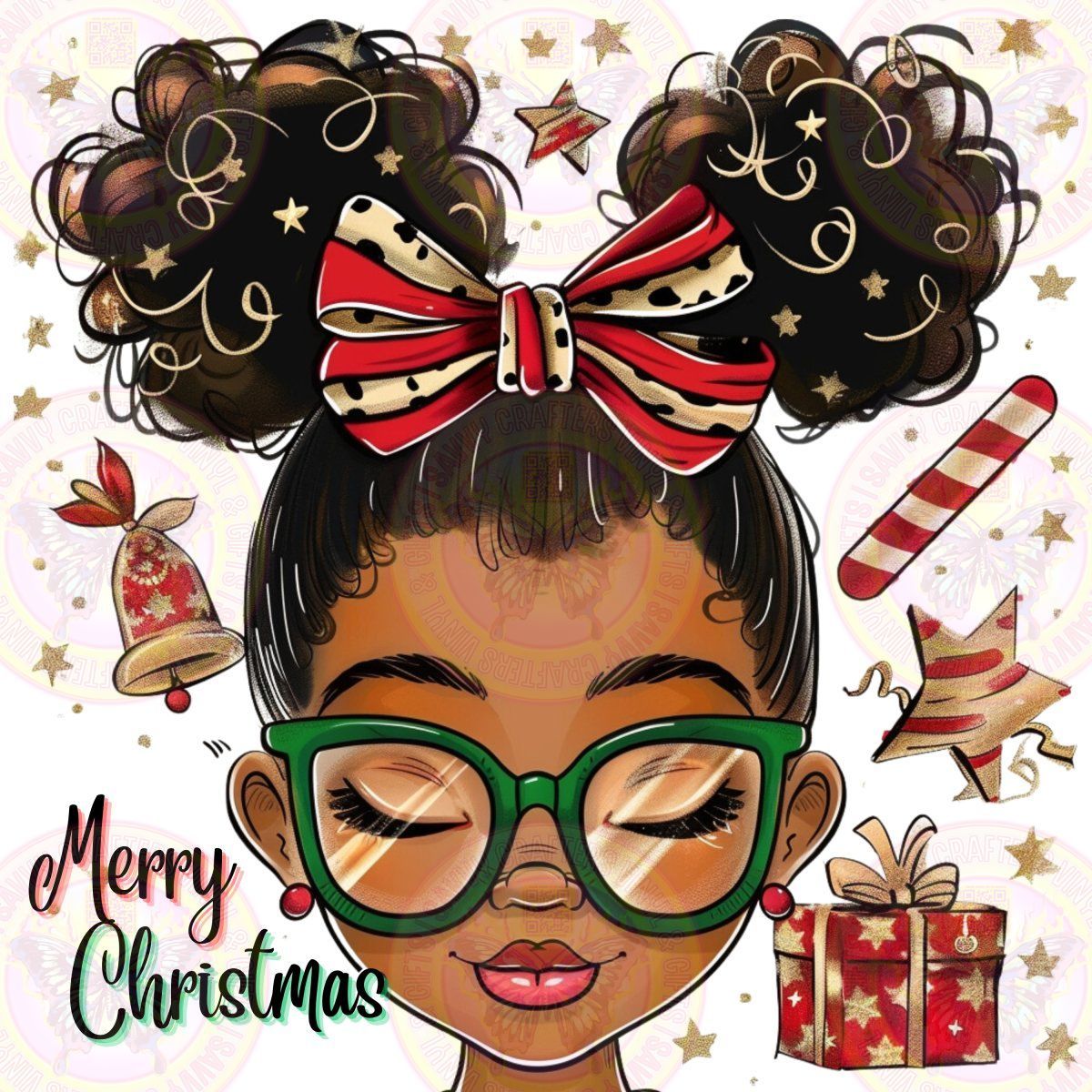 Youth Black Girl Afro Puffs Merry Christmas - Savvy Crafters Vinyl & Gifts
