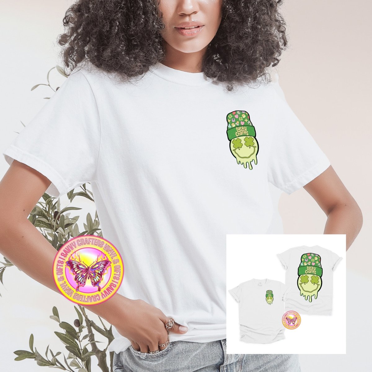 Luck Charms Smiley Beanie - Comfort Color Tee - Savvy Crafters Vinyl & Gifts