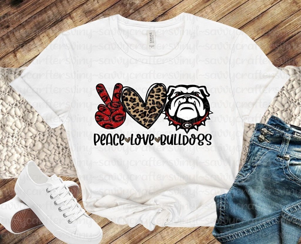 Peace Love Bulldogs Leopard Heart - Savvy Crafters Vinyl & Gifts