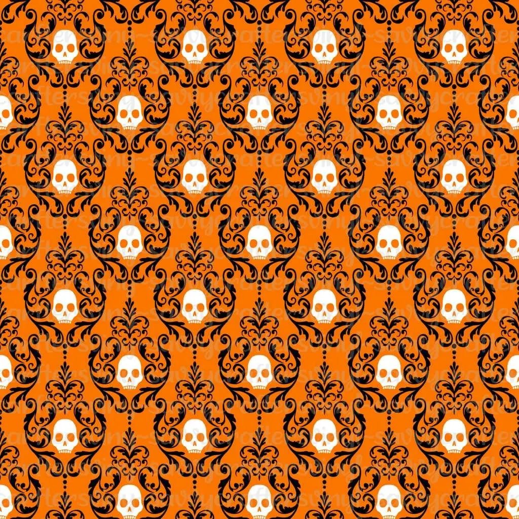 Vintage Skulls Orange Black White - Savvy Crafters Vinyl & Gifts