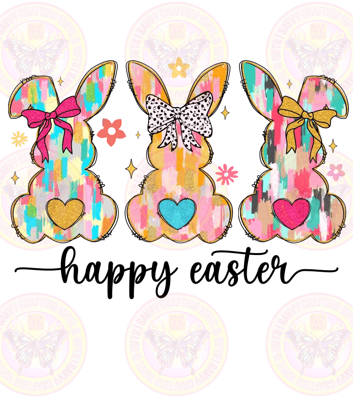 3 Bunnies Girly happy easter - Savvy Crafters Vinyl & Gifts