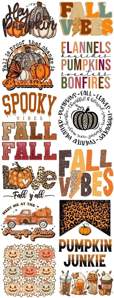 Adult - Fall Fun - Junkie - Pumpkins - Gang Sheet - Savvy Crafters Vinyl & Gifts