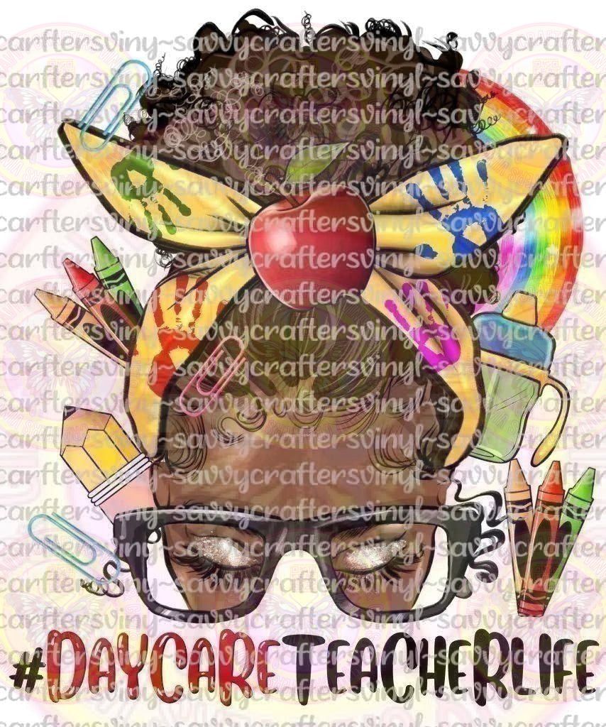 Afro Messy Bun Daycare Teacher - Savvy Crafters Vinyl & Gifts