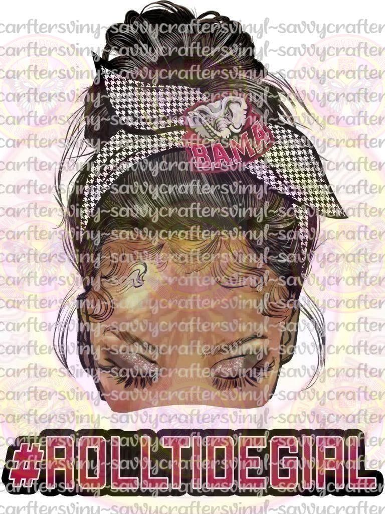 Afro Messy Bun Roll Tide Girl - Savvy Crafters Vinyl & Gifts