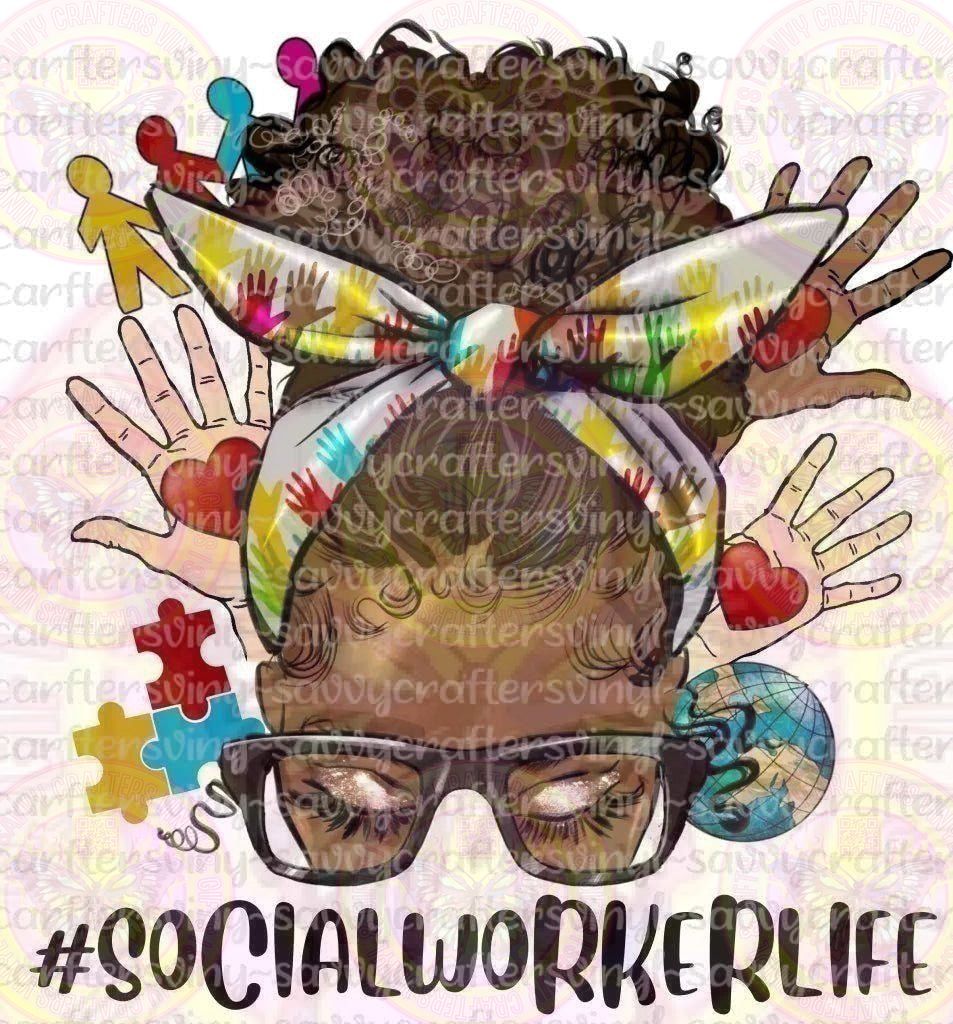 Afro Messy Bun Social Worker - Savvy Crafters Vinyl & Gifts