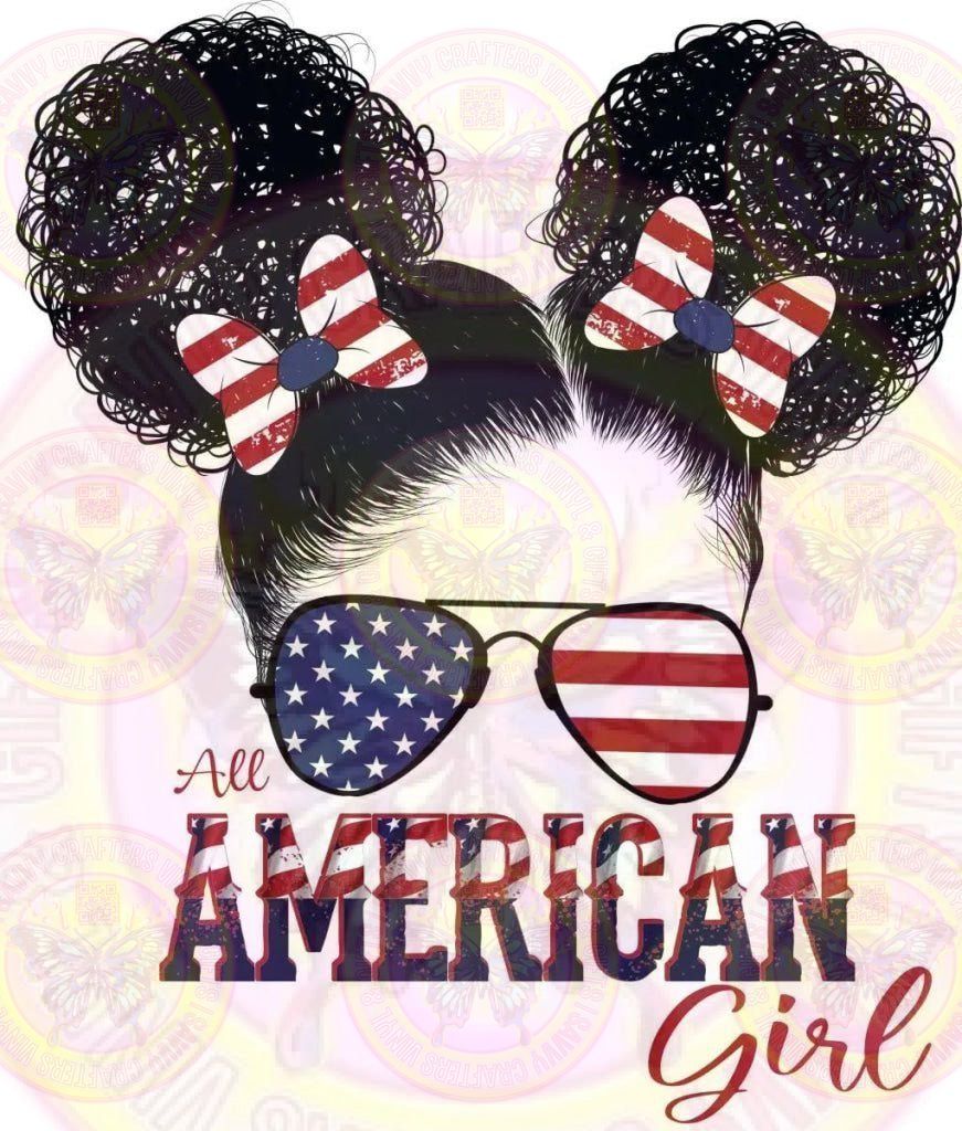 Afro Puff All American Girl DTF or Sublimation Transfer - Savvy Crafters Vinyl & Gifts