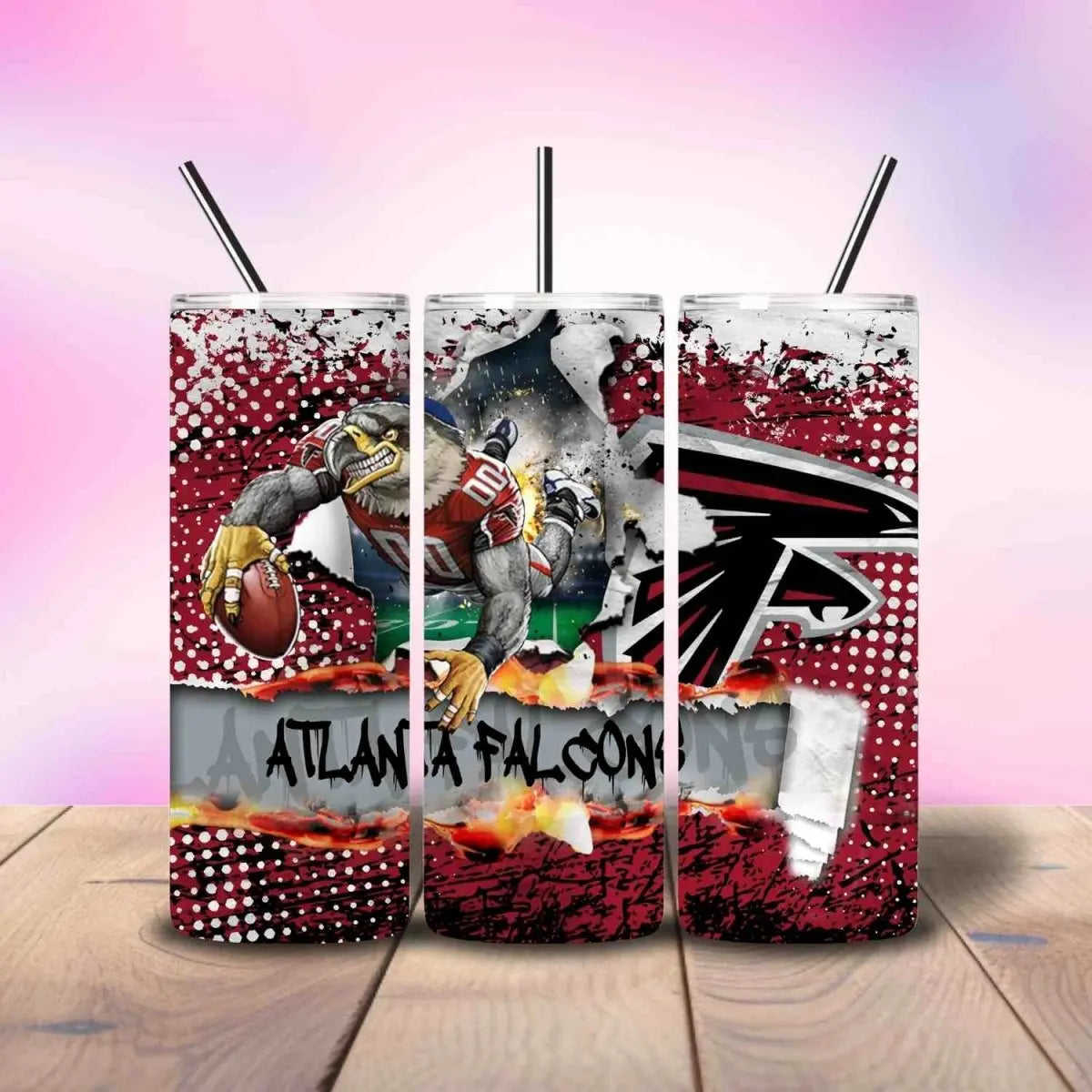 Atl Falcons Torn Mascot - Fully Completed Tumbler Skinny Straight 20/30oz - Savvy Crafters Vinyl & Gifts