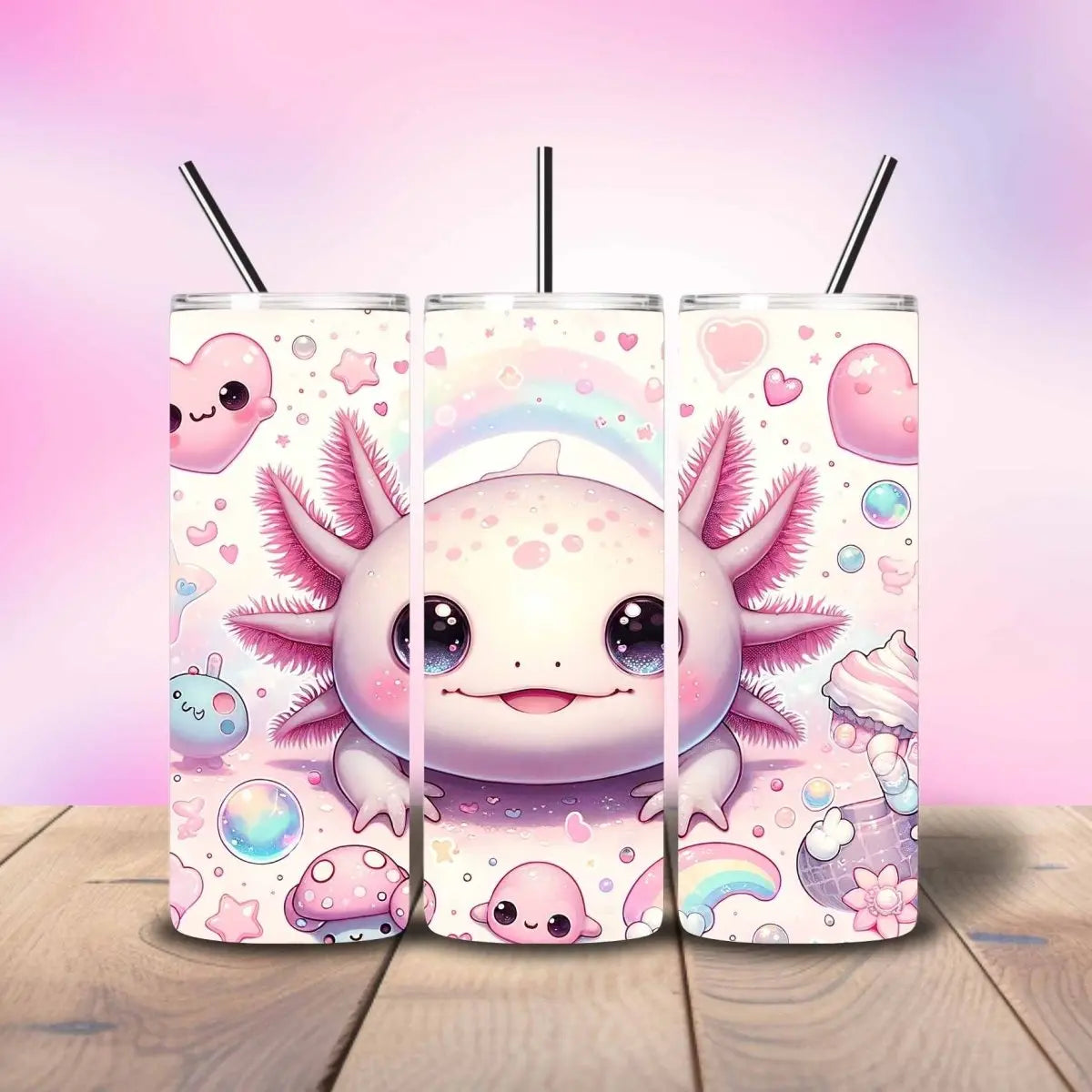 Axolotl Rainbows Sprinkles & Cupcakes Kawaii - Fully Completed Tumbler Skinny Straight 20/30oz - Savvy Crafters Vinyl & Gifts