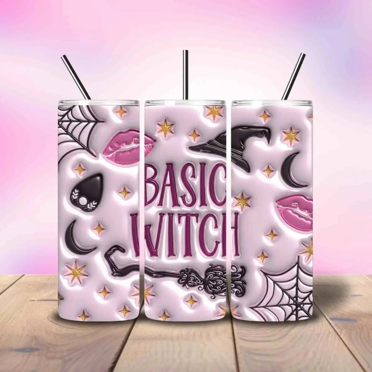 Basic Witch Puff Girly Pink - Fully Completed Tumbler Skinny Straight 20/30oz - Savvy Crafters Vinyl & Gifts