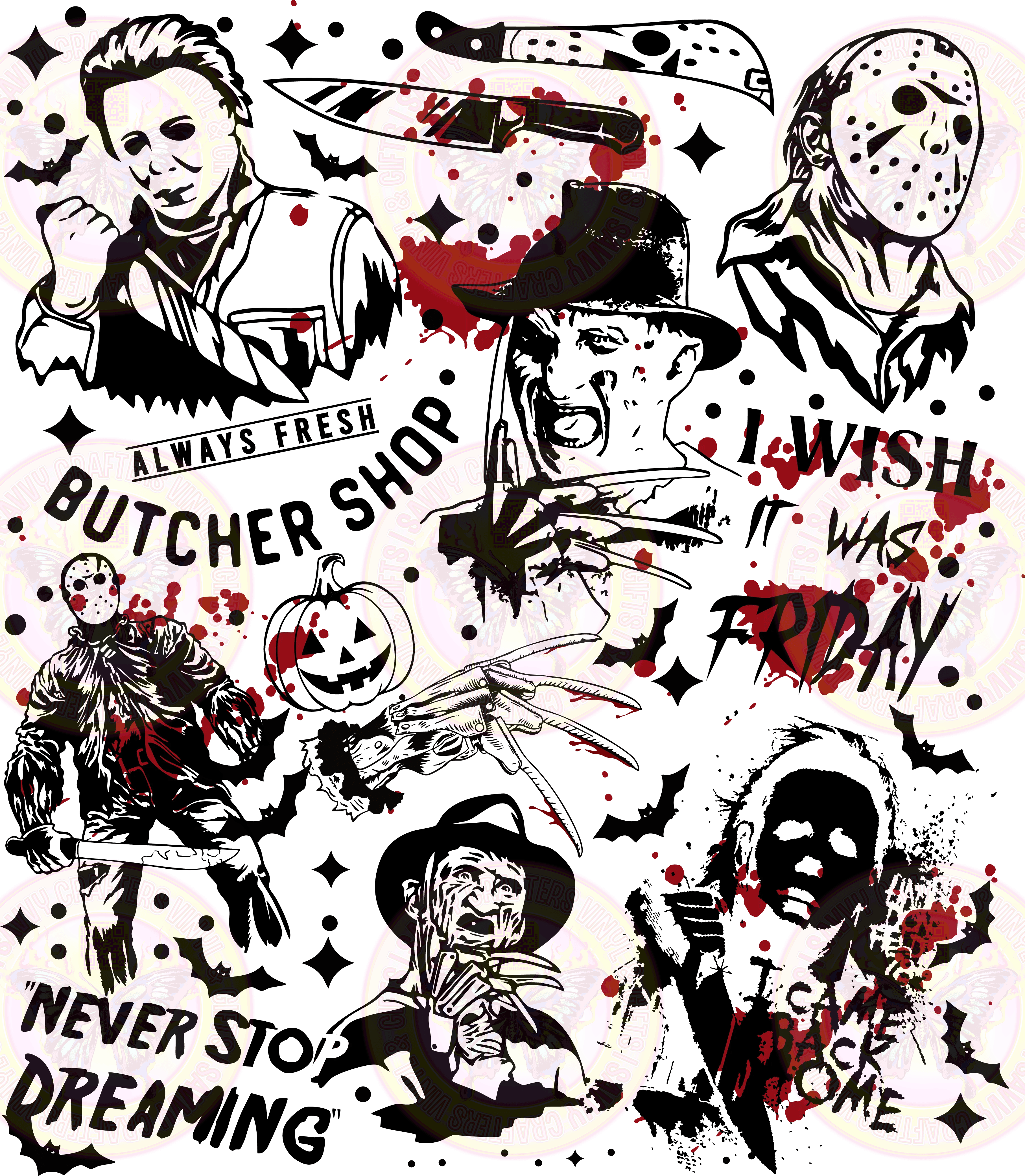 Bloody Slasher Collage of Icons - Black Version - Savvy Crafters Vinyl & Gifts