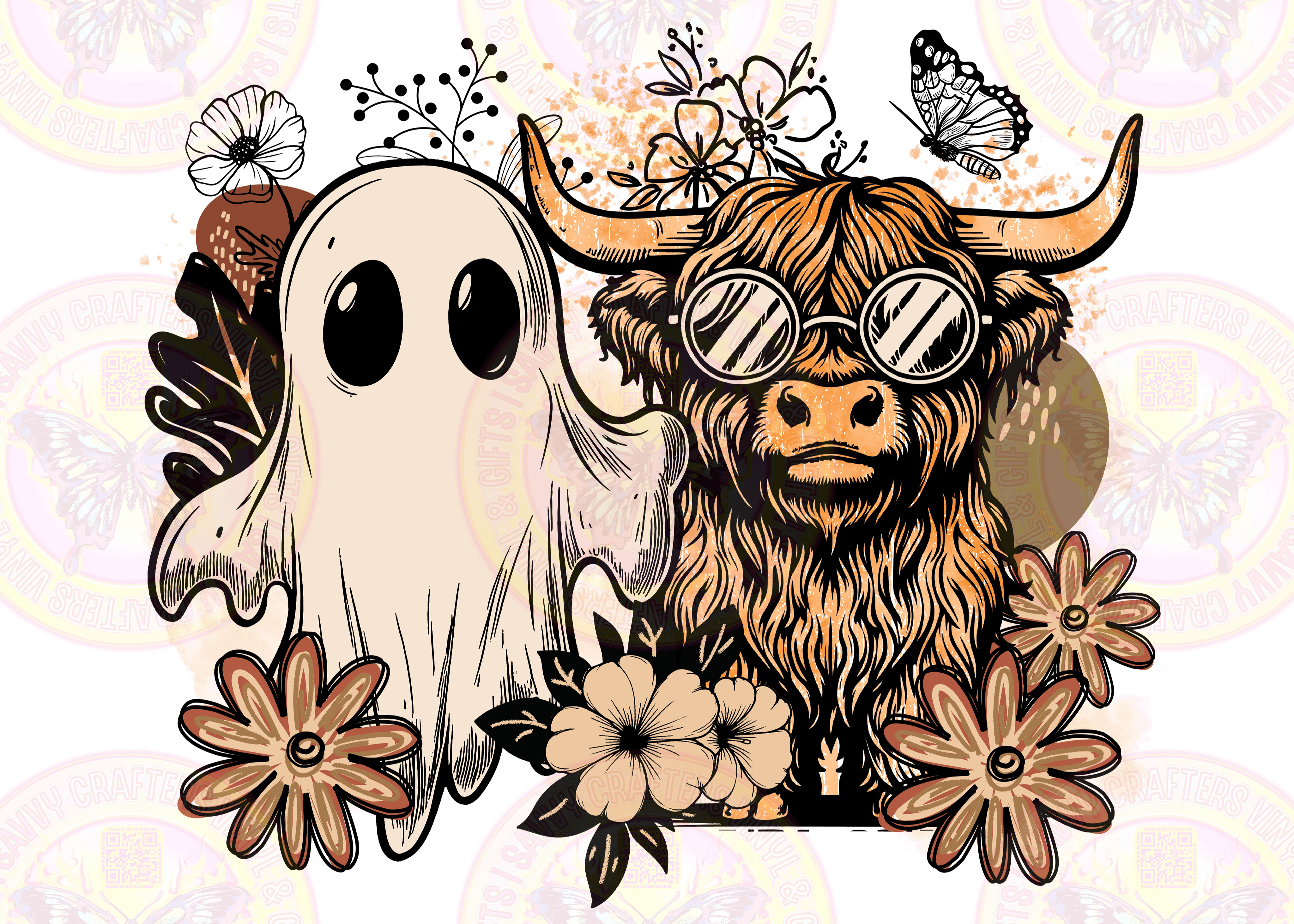 Bohemian Ghost and Highland Cow Fall Cute Floral - Savvy Crafters Vinyl & Gifts