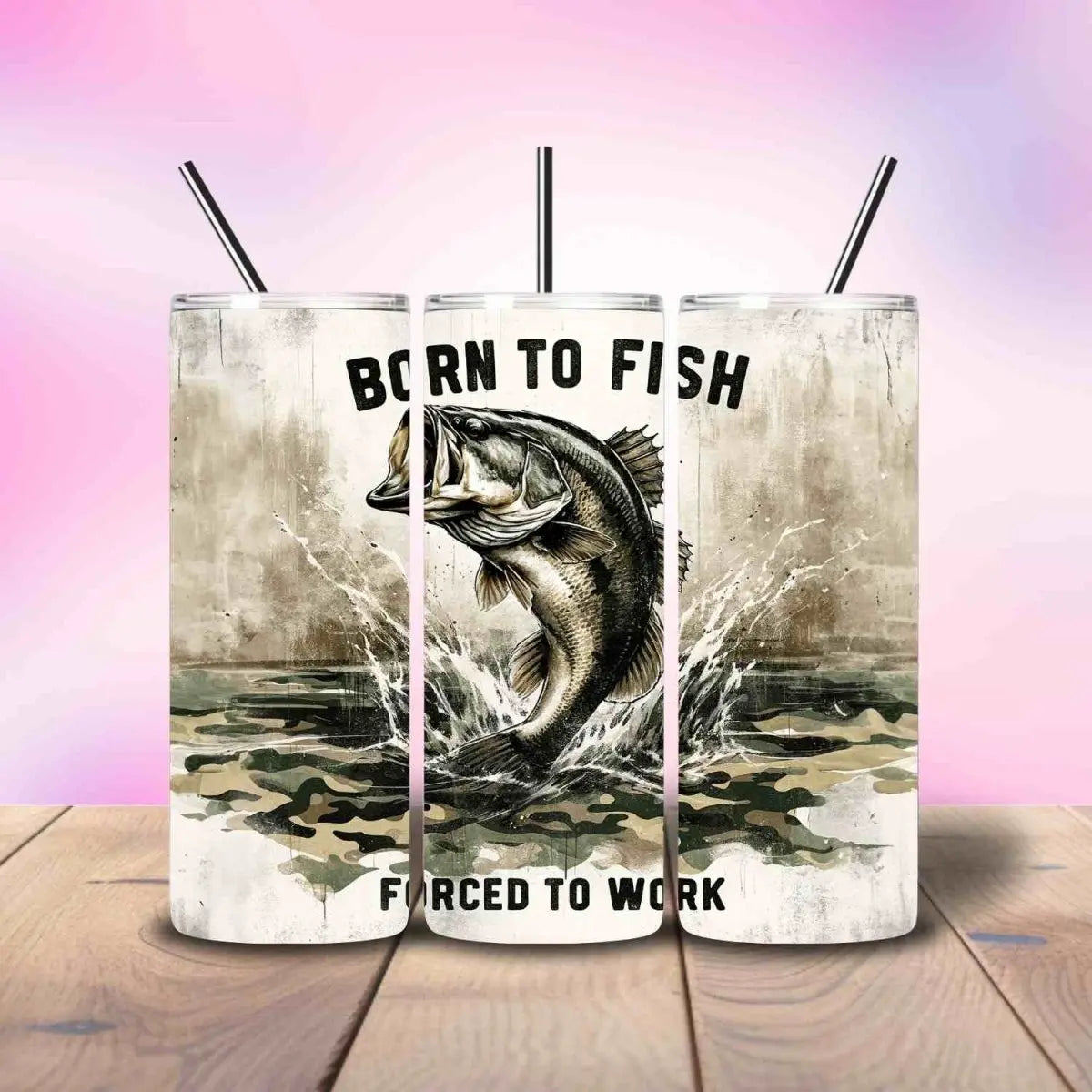 Born To Fish Forced to Work Bass - Fully Completed Tumbler 20oz Skinny - Savvy Crafters Vinyl & Gifts
