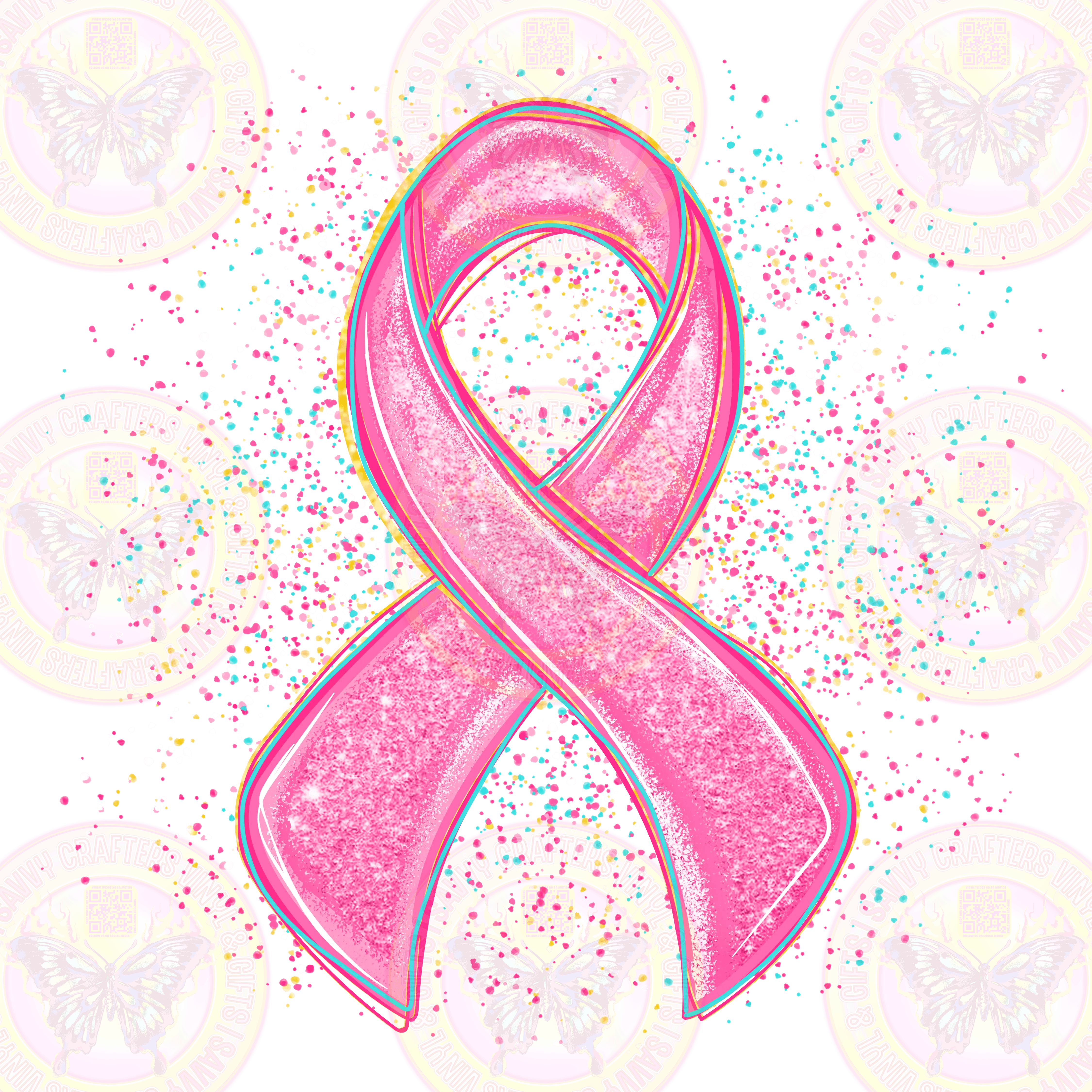 Breast Cancer Awareness Ribbon Colorful Confetti Burst - Savvy Crafters Vinyl & Gifts