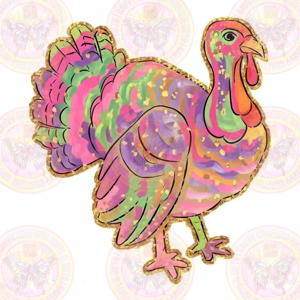 Bright Pink Colorful Watercolor Faux Glitter Turkey - Savvy Crafters Vinyl & Gifts