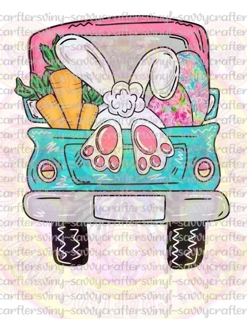 Bunny Truck Pink Easter - Savvy Crafters Vinyl & Gifts