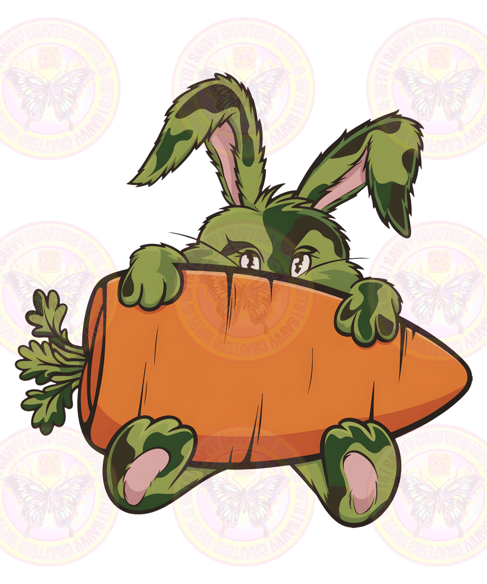 Camouflage Bunny Big Carrot Ready to Press - Savvy Crafters Vinyl & Gifts