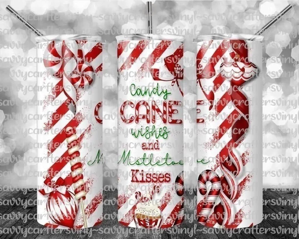 Candy Cane Kisses Straight Wrap 20oz - Savvy Crafters Vinyl & Gifts