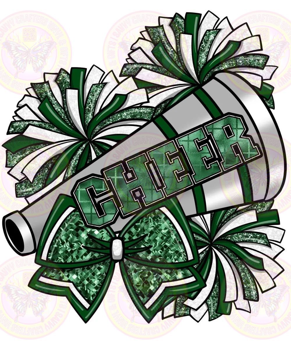 Cheer Megaphone Bow Transfer Emerald Green - Savvy Crafters Vinyl & Gifts