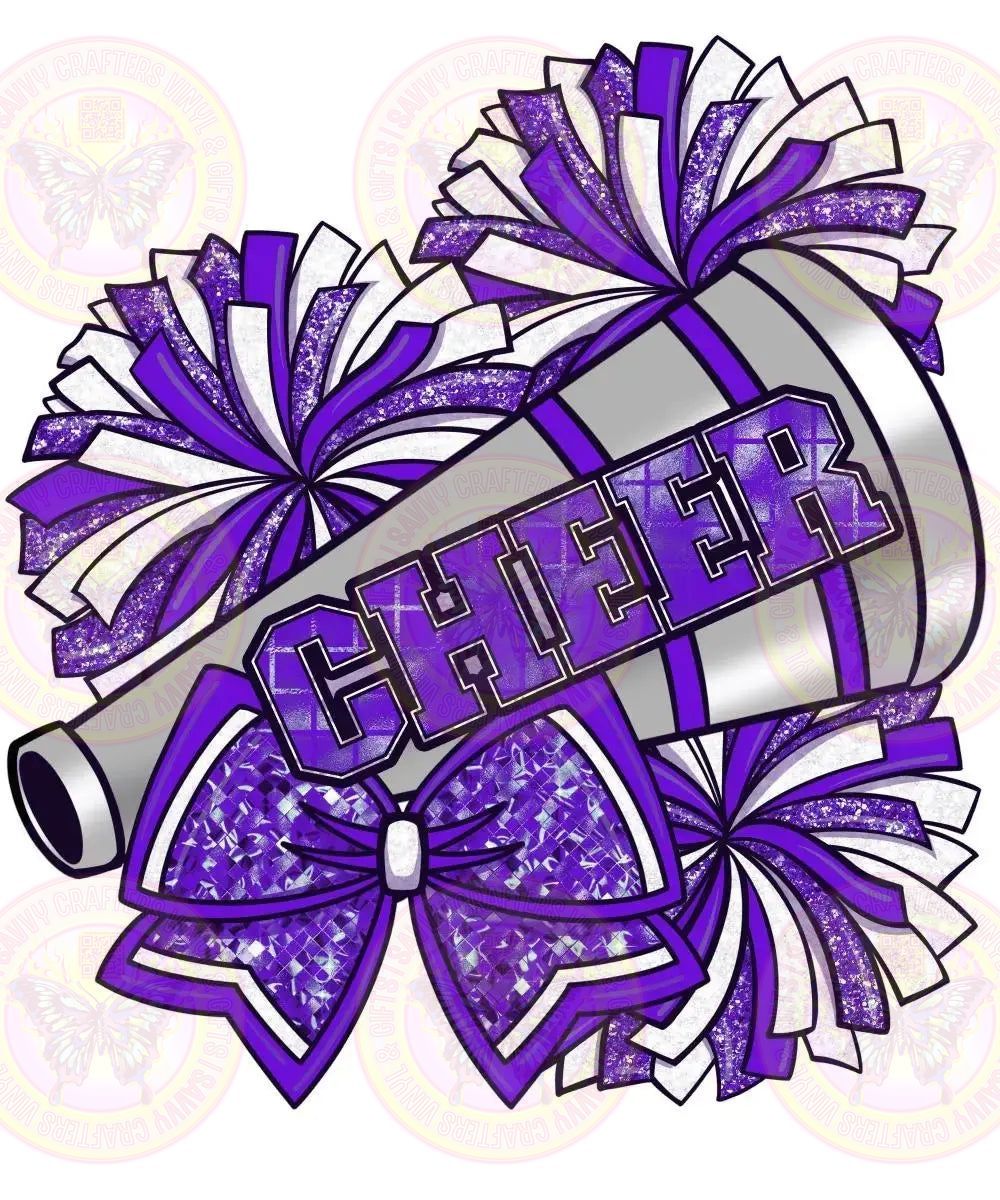 Cheer Megaphone Bow Transfer Purple - Savvy Crafters Vinyl & Gifts