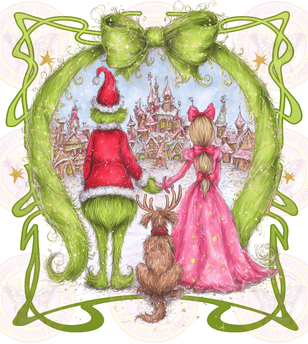 Christmas Grinchmas Illustration Fuzzy Green Frame - Savvy Crafters Vinyl & Gifts