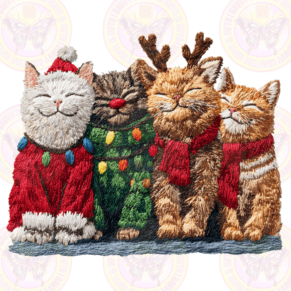 Christmas Sweater cats Faux Embroidery - Savvy Crafters Vinyl & Gifts