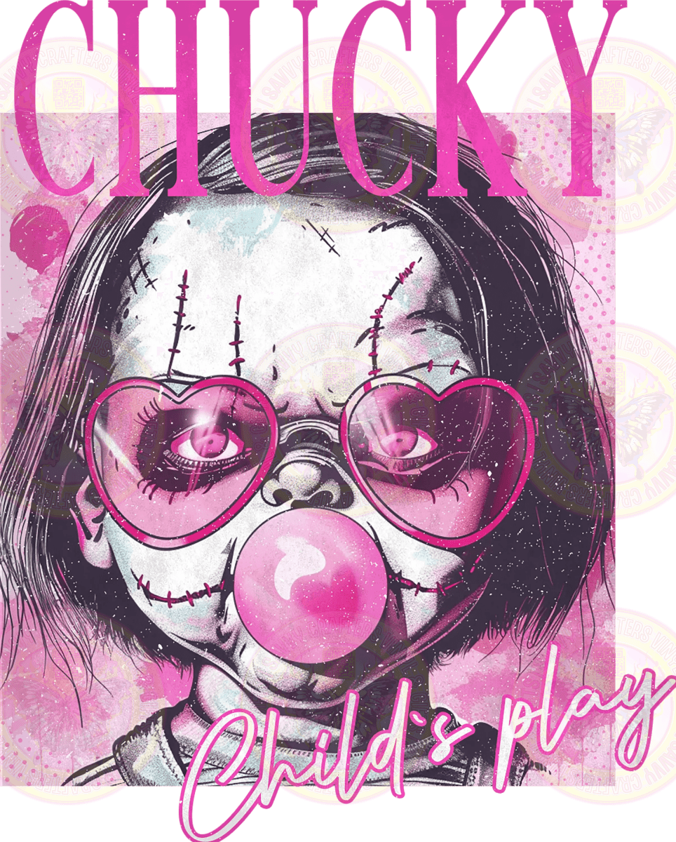 Chucky Bubblegum Popping Pink Sunglasses Portrait - Savvy Crafters Vinyl & Gifts