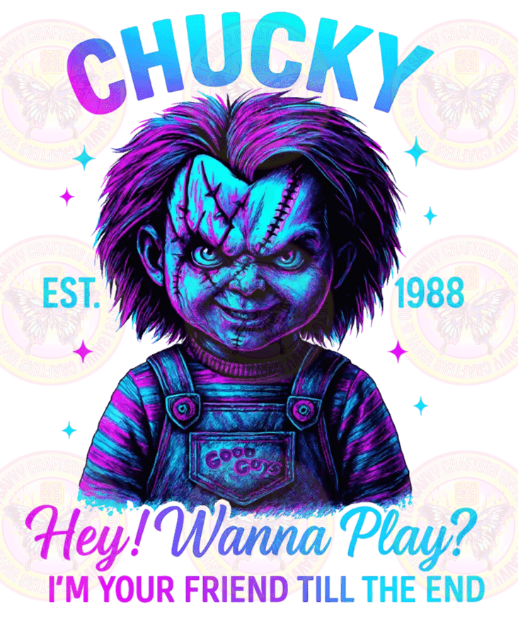 Chucky Killer Midnight Magenta Faux Neon - Savvy Crafters Vinyl & Gifts