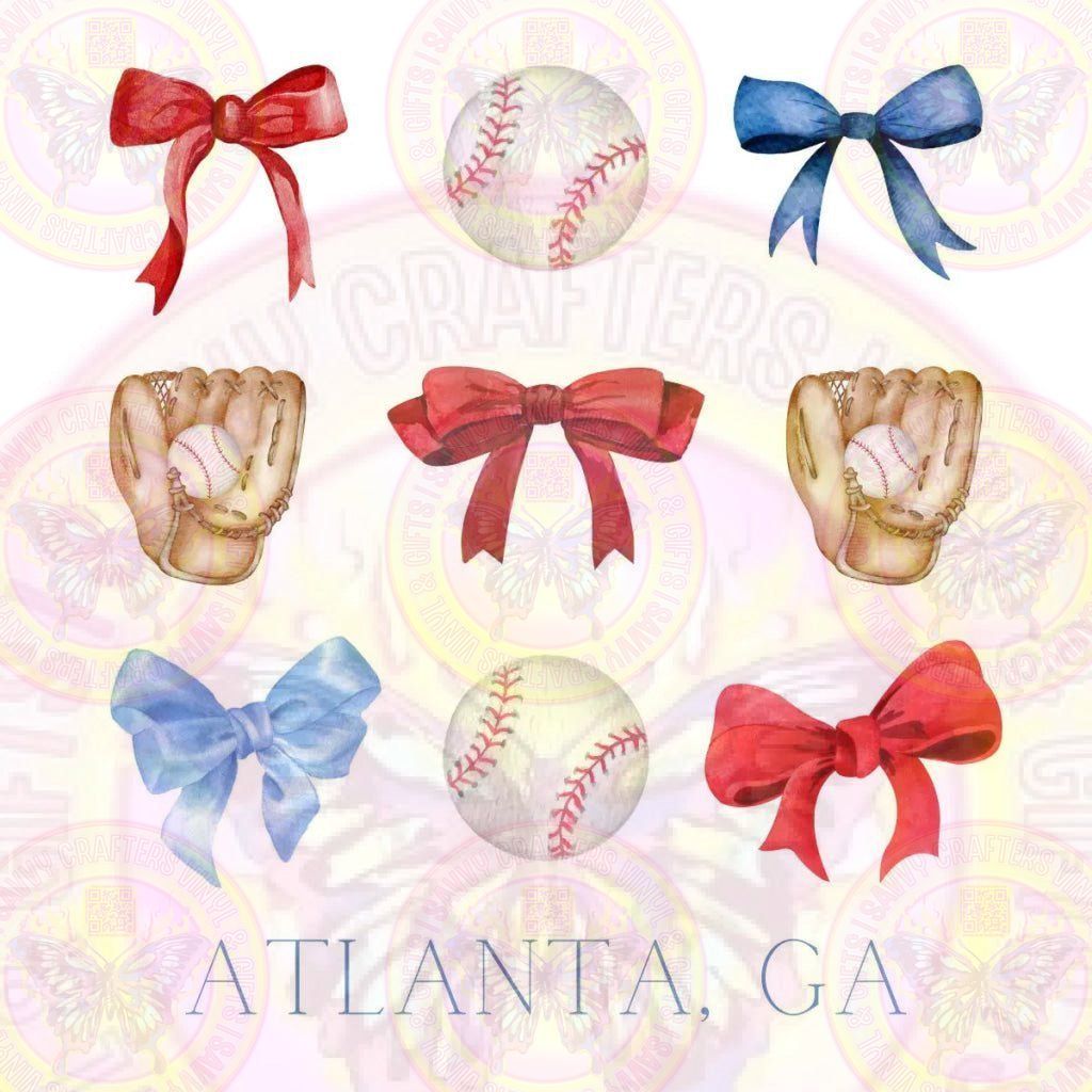 Coquette Bows Braves Baseball w/pocket Full Color Transfer - Savvy Crafters Vinyl & Gifts
