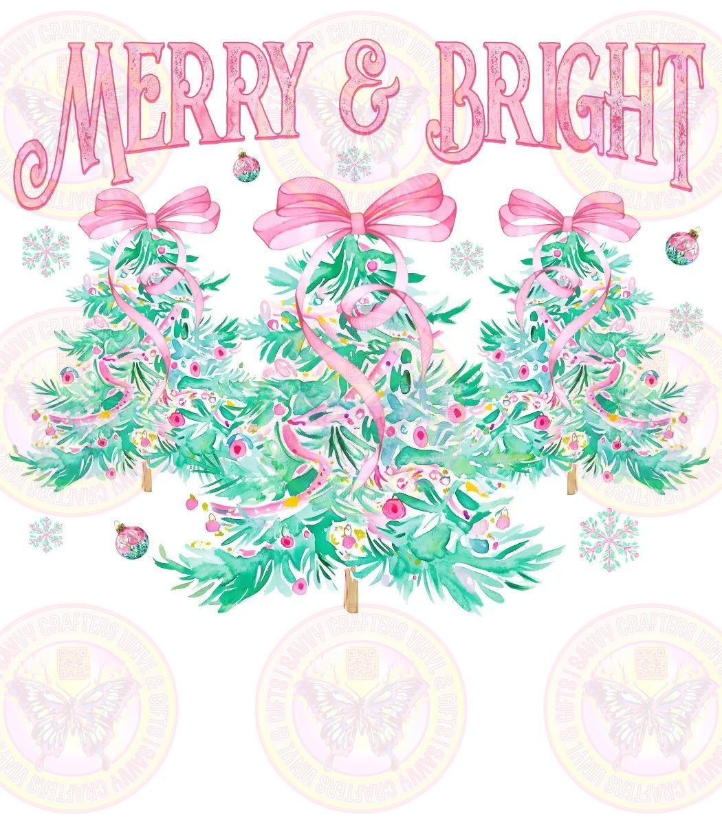 Coquette Christmas Pastel Trees Pink Bow - Savvy Crafters Vinyl & Gifts