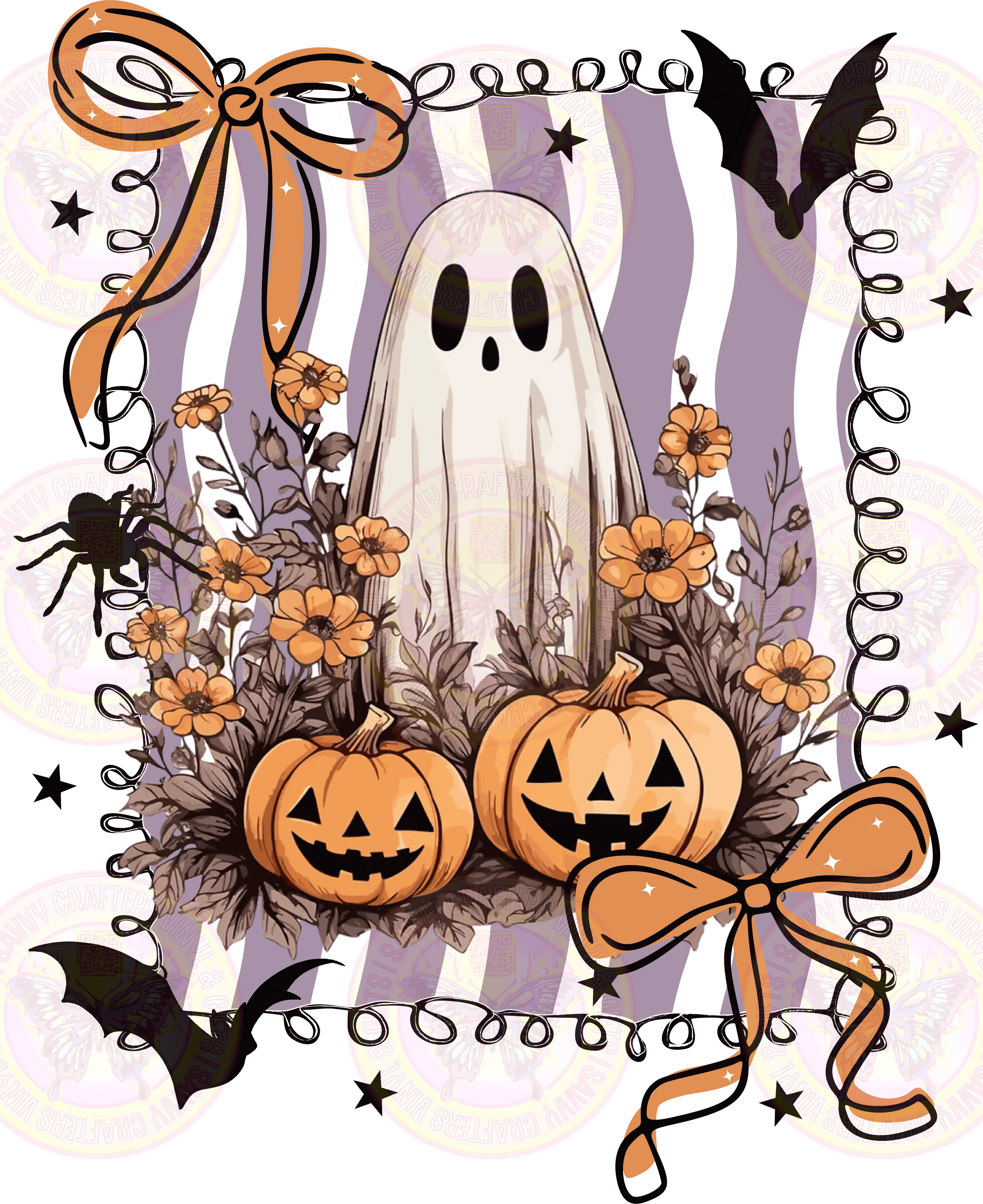 Coquette Ghost Orange and Purple Pumpkin Doodle Frame - Savvy Crafters Vinyl & Gifts