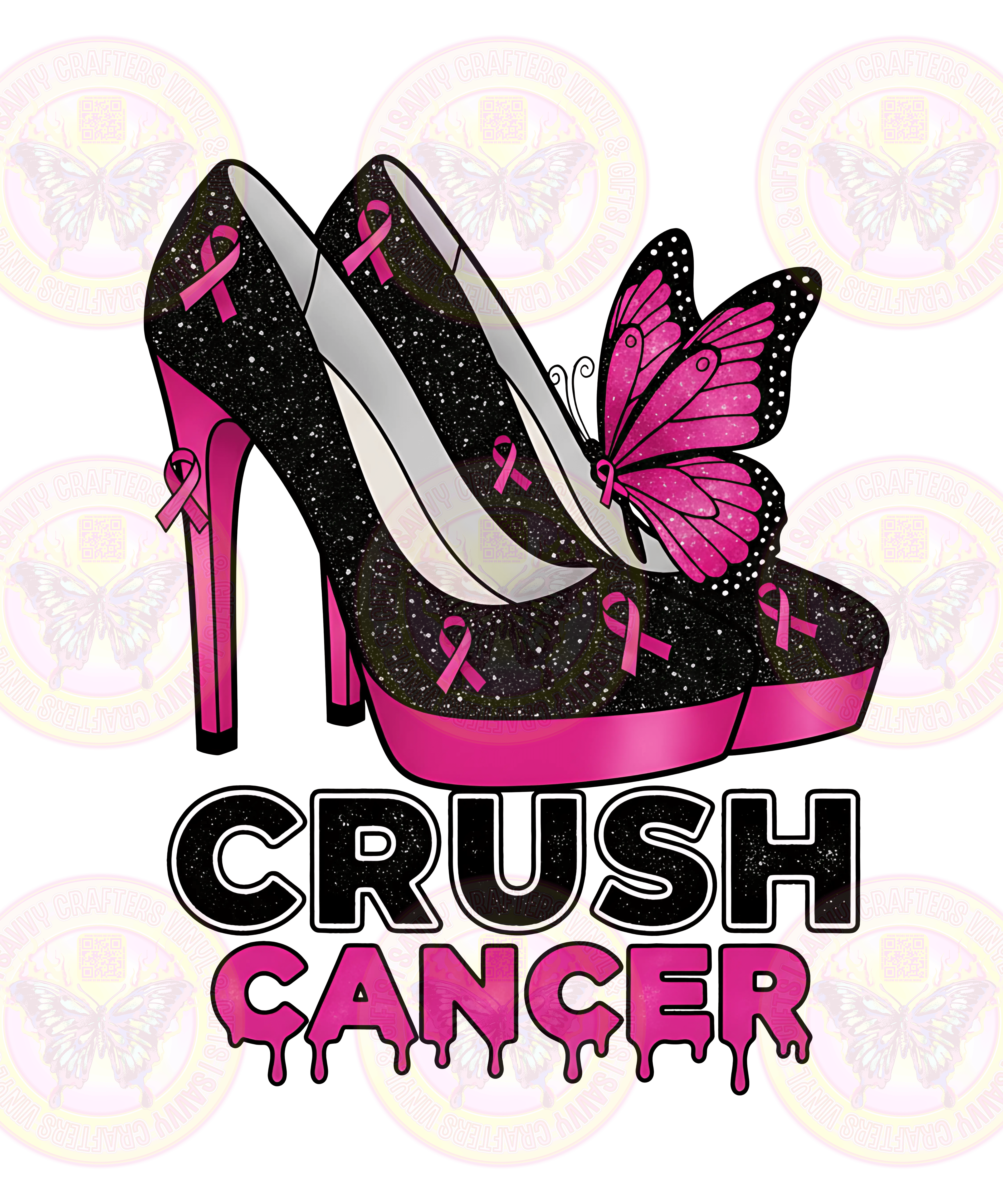 Crush Cancer Heels Black and Pink Breast Cancer - Savvy Crafters Vinyl & Gifts