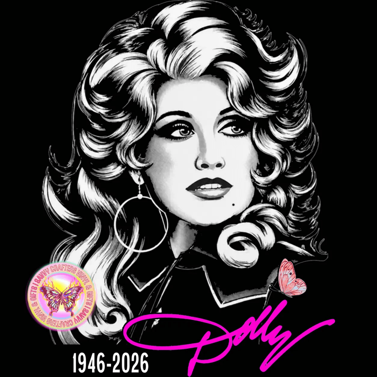 Dolly RIP Shirt on Black - Savvy Crafters Vinyl & Gifts