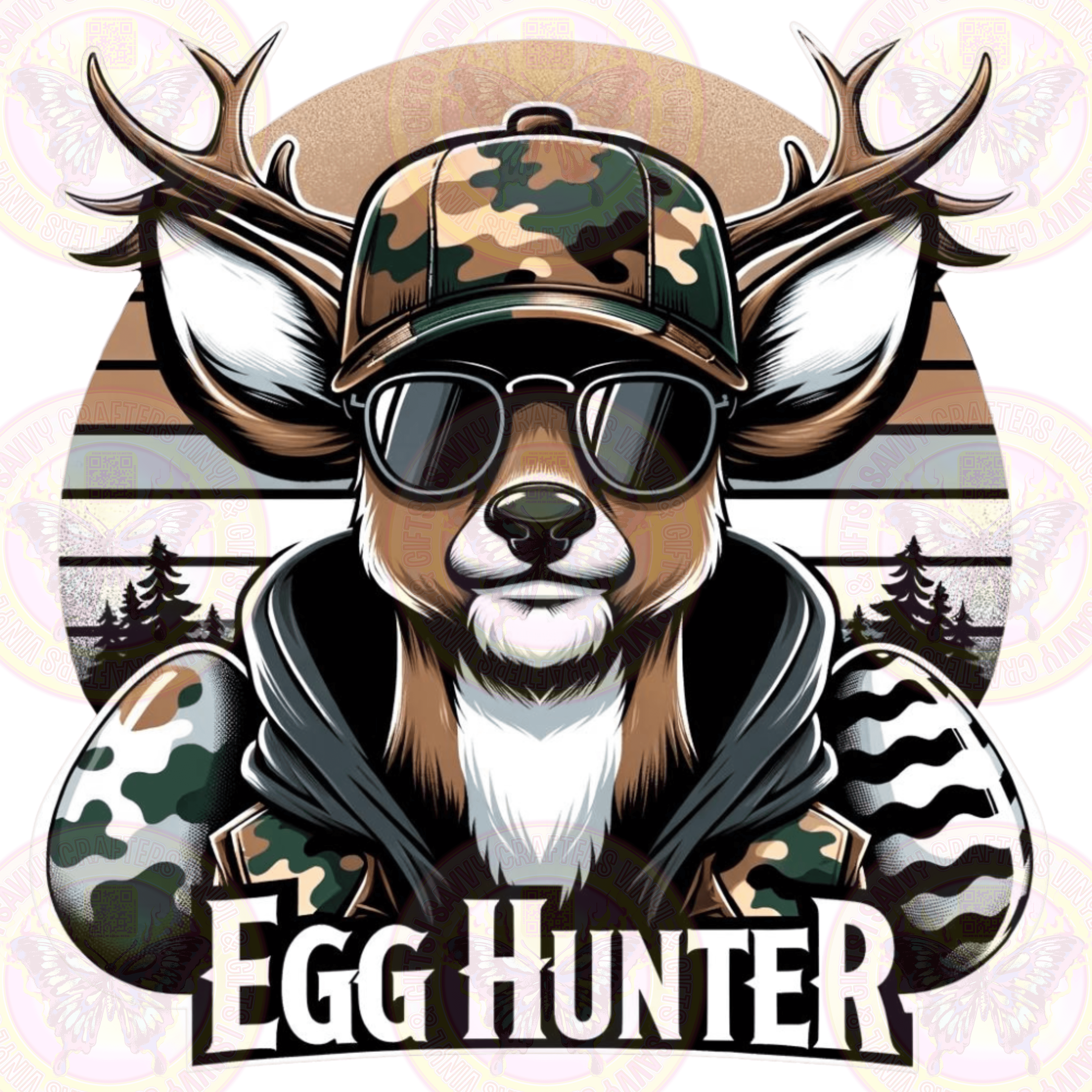 Egg Hunter Deer with camo hat - Savvy Crafters Vinyl & Gifts