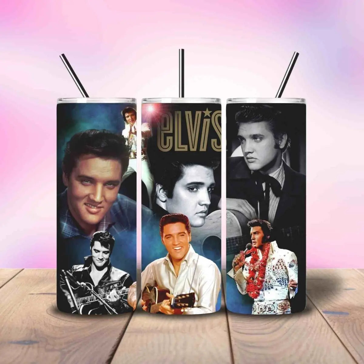 Elvis Inspired Music Collage - Fully Completed Tumbler Skinny Straight ...