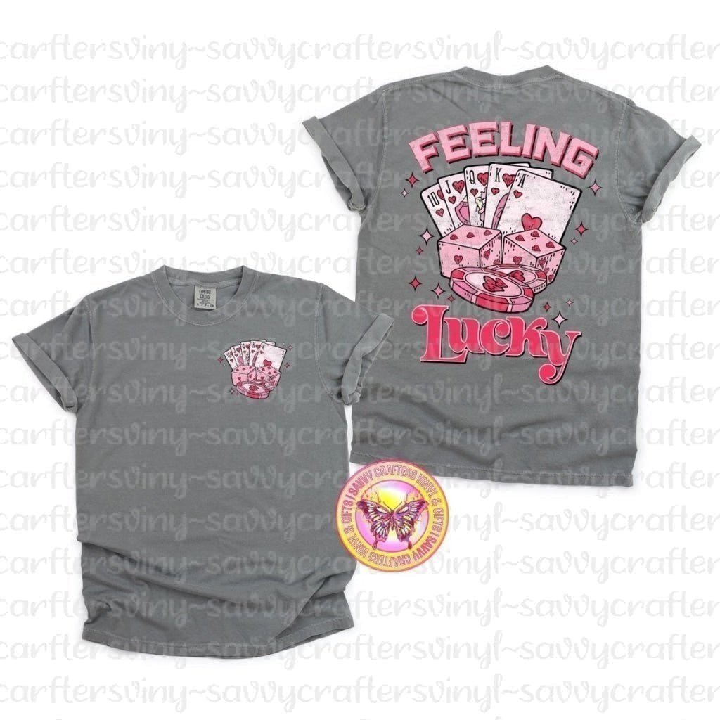 Feeling Lucky Back & Pocket - Comfort Color Tee - Savvy Crafters Vinyl & Gifts