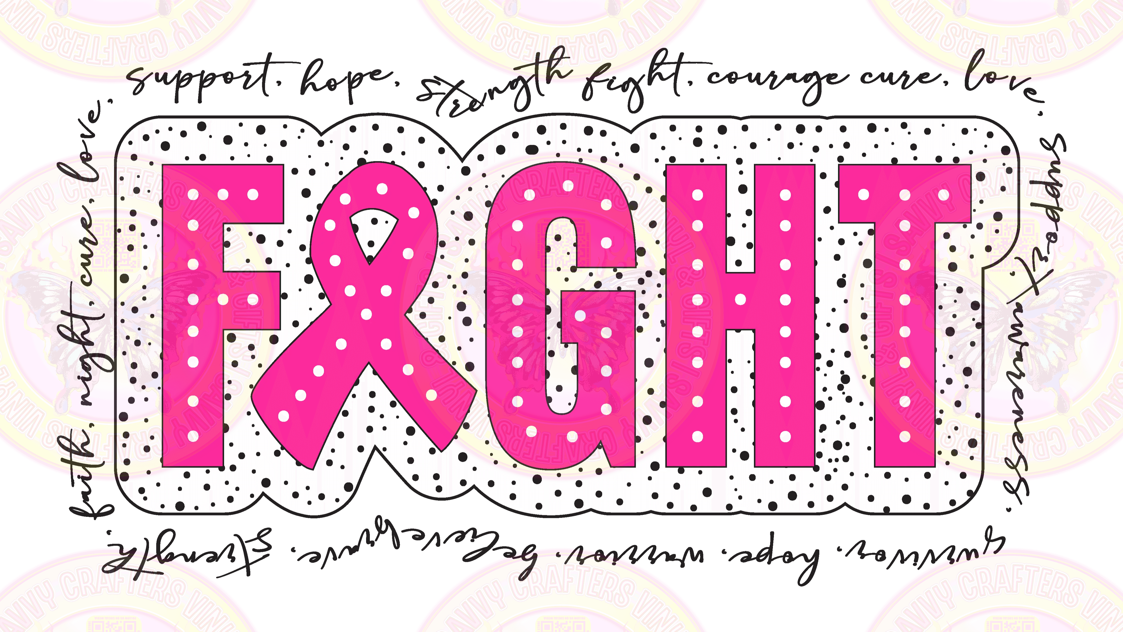 Fight Breast Cancer Awareness Dotted Patterned Vibrant Pink - Savvy Crafters Vinyl & Gifts