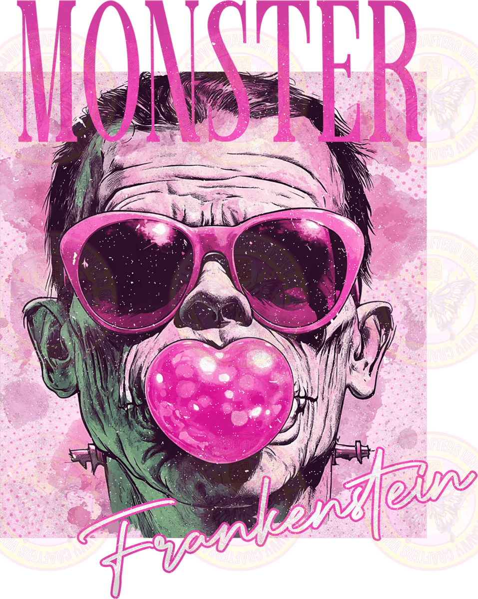 Frankenstein Monster Bubblegum Popping Pink Sunglasses Portrait - Savvy Crafters Vinyl & Gifts
