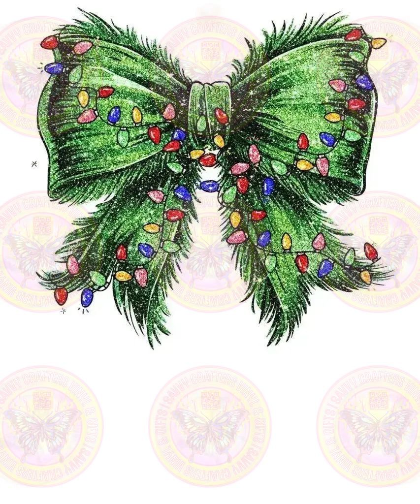 Fuzzy Green Bow with Lights - Savvy Crafters Vinyl & Gifts