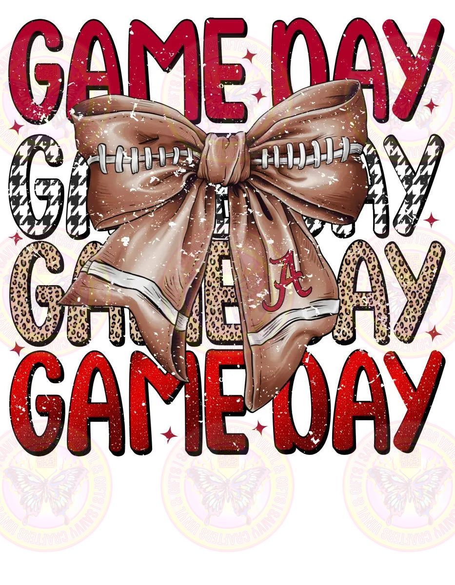 Game Day Football Bow Crimson Bama DTF Transfer - Savvy Crafters Vinyl & Gifts