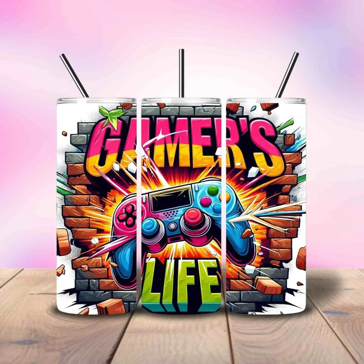 Gamers Life Pop Art Comic Style - Fully Completed Tumbler Skinny Straight 20/30oz - Savvy Crafters Vinyl & Gifts