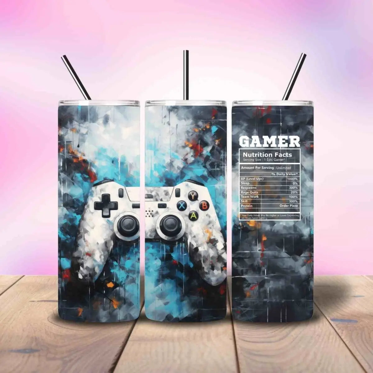 Gaming Calories Blue Splatter - Fully Completed Tumbler 20oz Skinny - Savvy Crafters Vinyl & Gifts