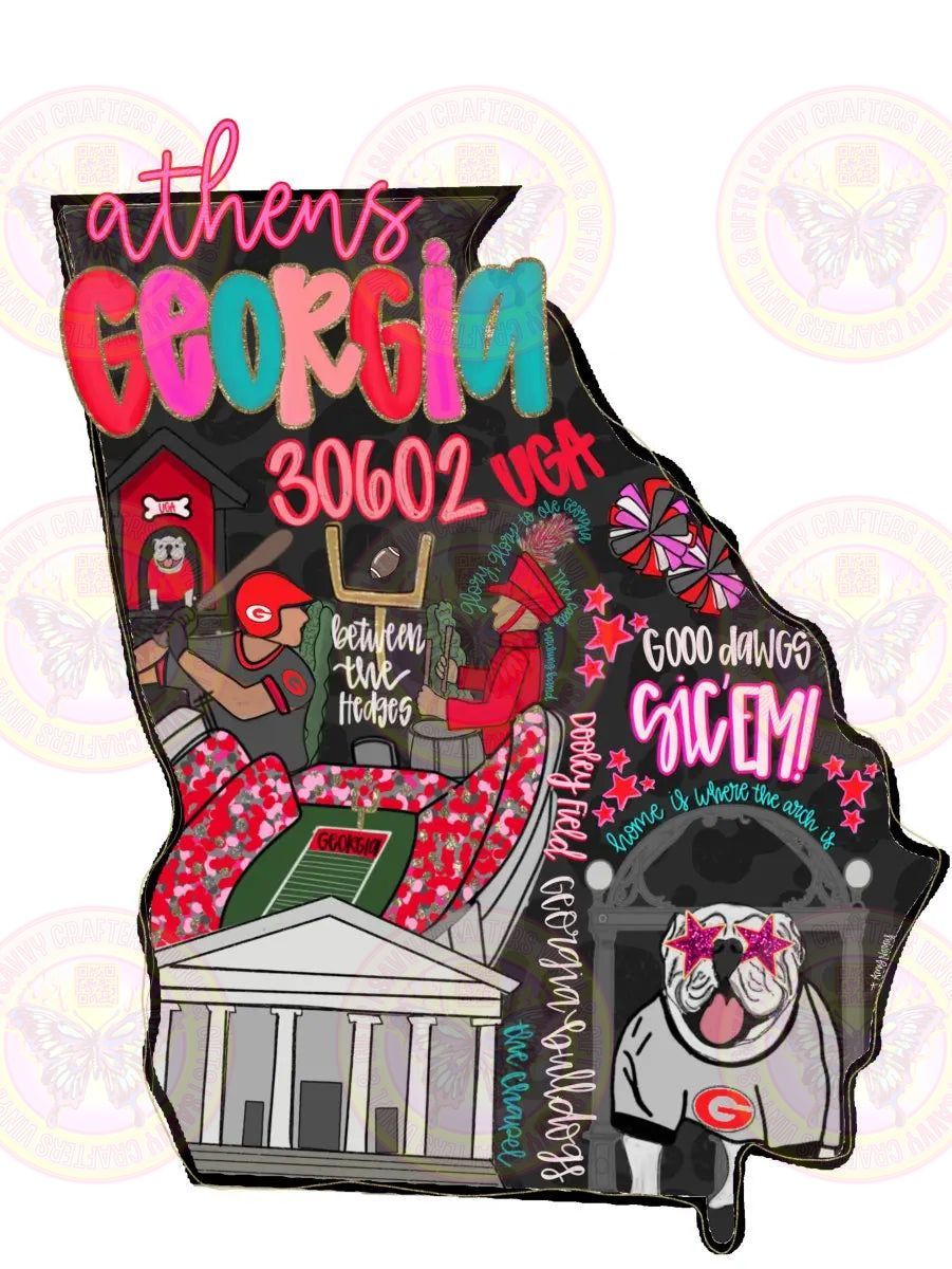 Georgia Bulldogs Preppy Trendy w/pocket zip code - Savvy Crafters Vinyl & Gifts
