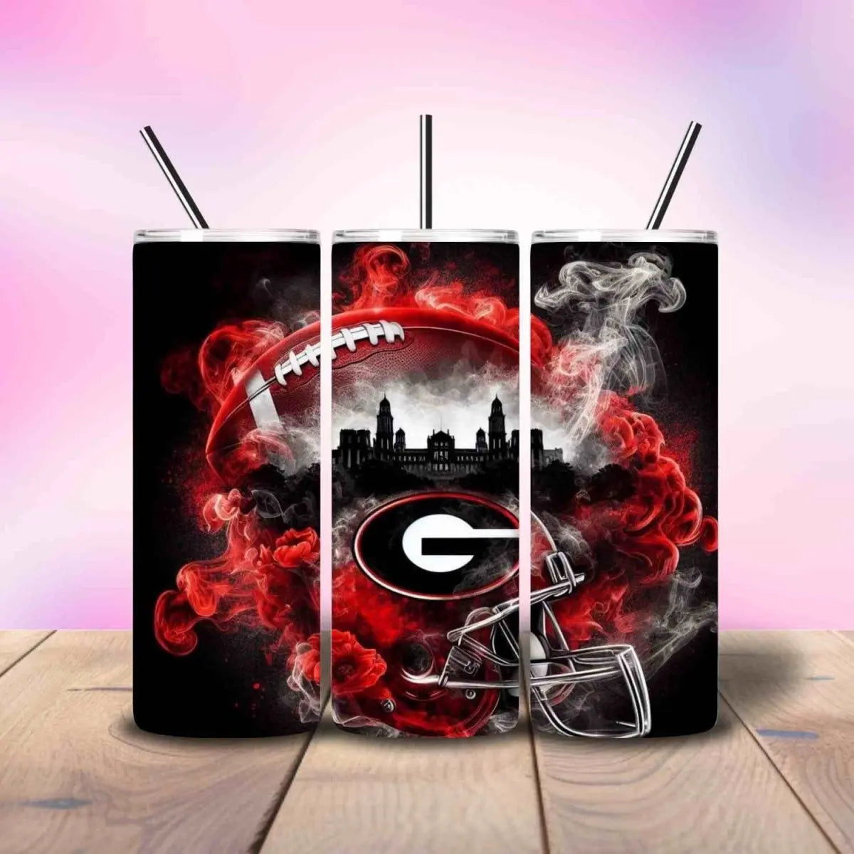 Georgia Inspired Smoky Black Red Helmet - Fully Completed Tumbler Skinny Straight - Savvy Crafters Vinyl & Gifts