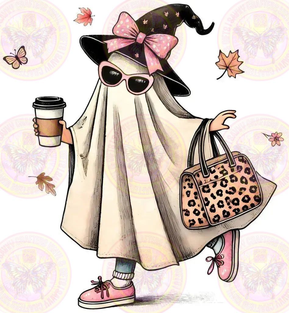Ghost Girly with Coffee and Cheetah Bag - Savvy Crafters Vinyl & Gifts