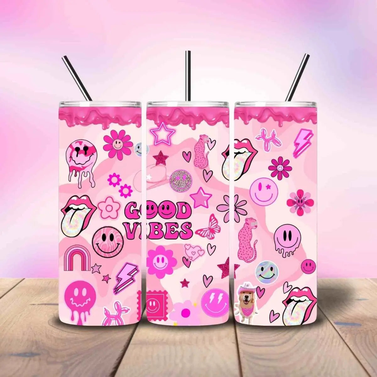 Good Vibes Girly Scrapbook Drip - Fully Completed Tumbler Skinny Straight 20/30oz - Savvy Crafters Vinyl & Gifts
