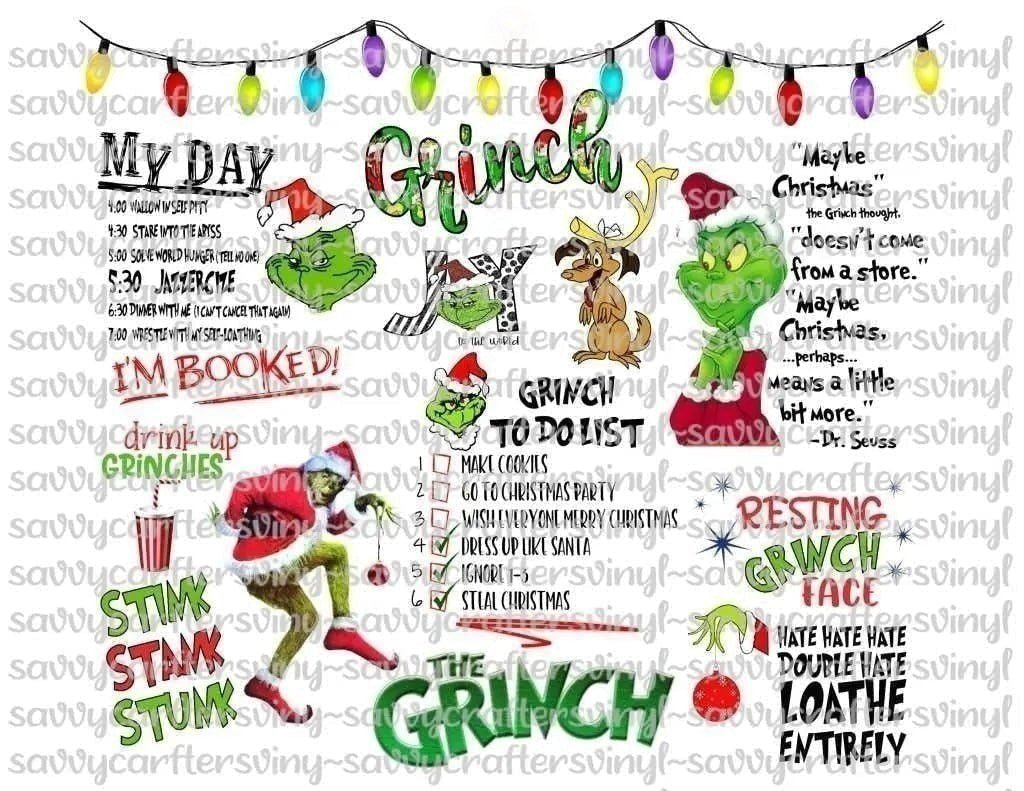 Grinch Christmas Collage 20oz Tumbler Wrap - Savvy Crafters Vinyl & Gifts